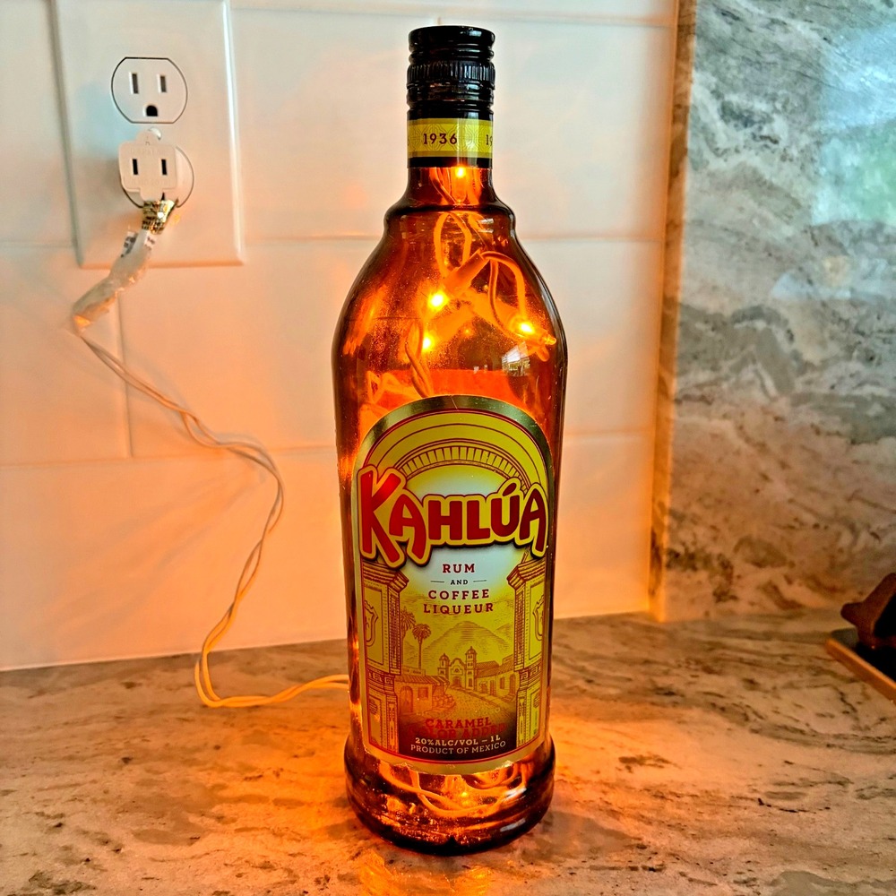 Kahlua Liqueur Bottle Light Brown Glass 1L Recycled Decor Lamp